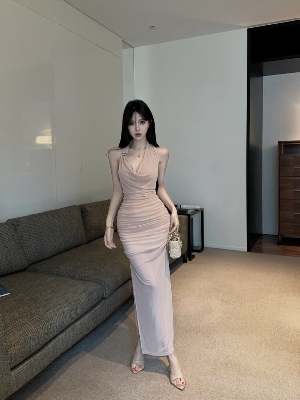 실사 망사 롱 코트 드레스 상세 이미지 19