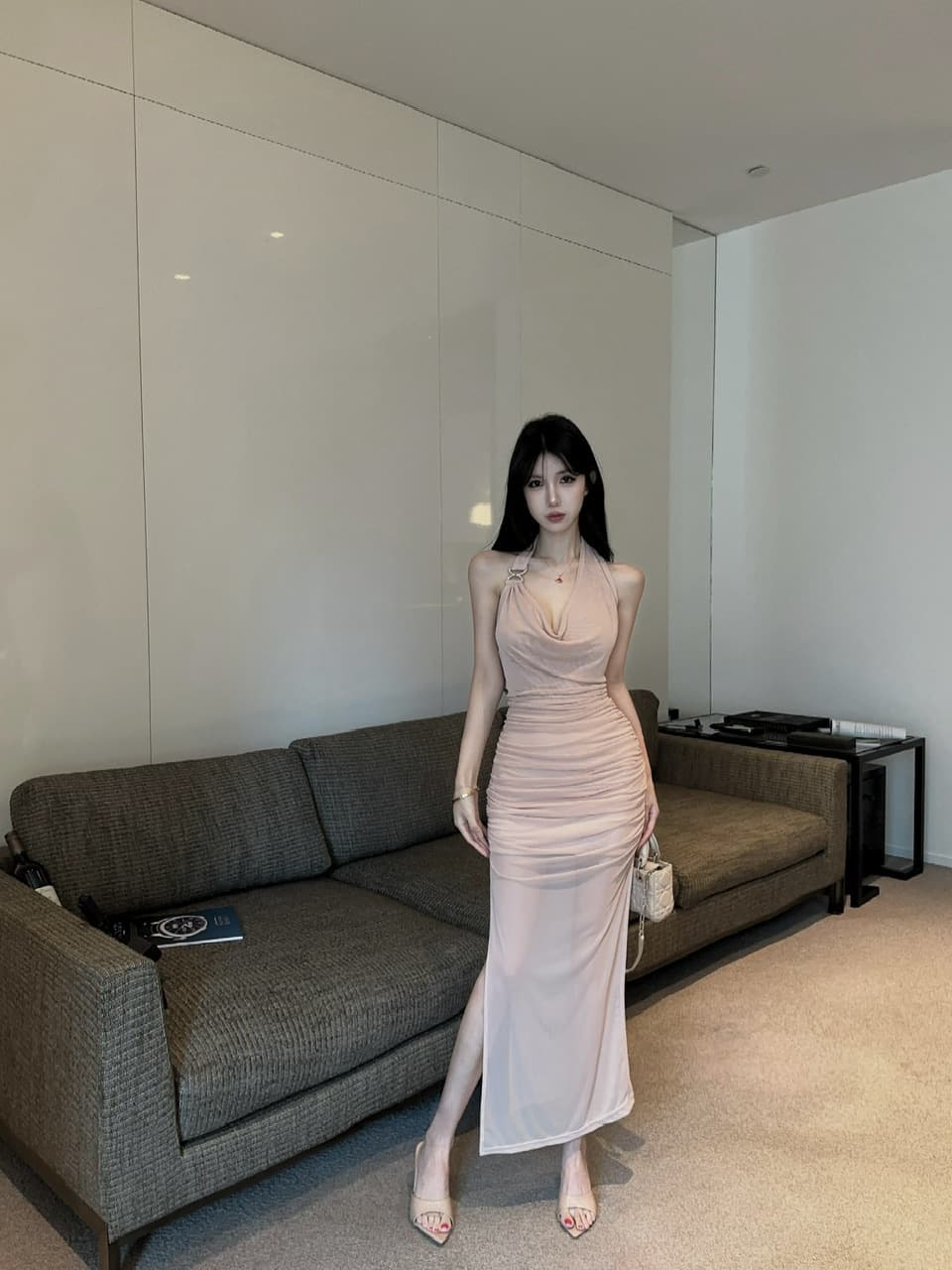 실사 망사 롱 코트 드레스 상세 이미지 20