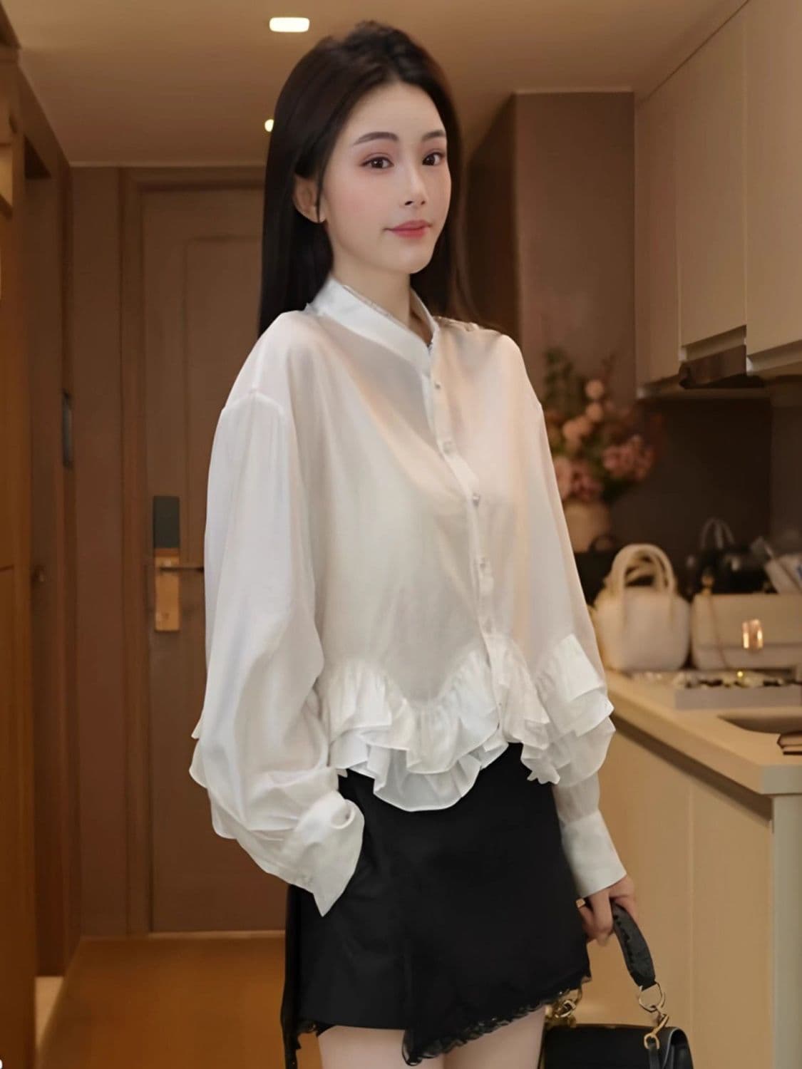 가을 프랑스식 슈퍼 잘 생긴 긴팔 셔츠 여자 2026 새로운 가을 고유 한 아름다운 작은 셔츠 프릴 셔츠 상세 이미지 5