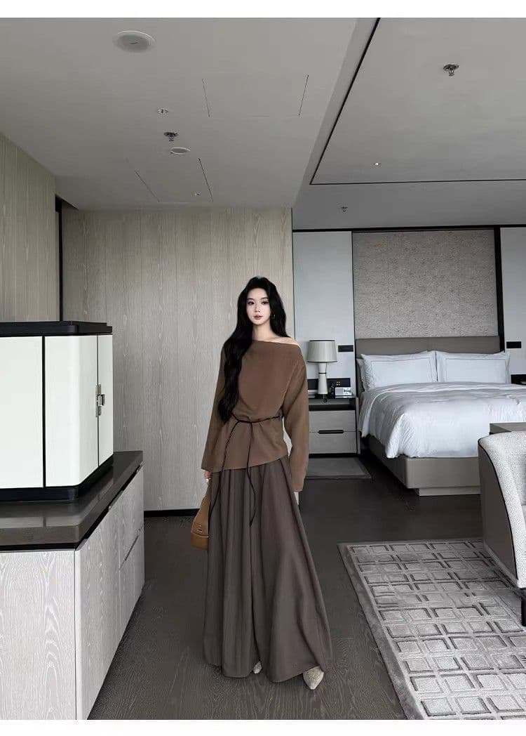 원본 품질 프랑스식 레트로 비스듬한 어깨 티셔츠 여성 의류 2026 봄 우아함 디자인 센스 긴팔 다용도 맨위 상세 이미지 15