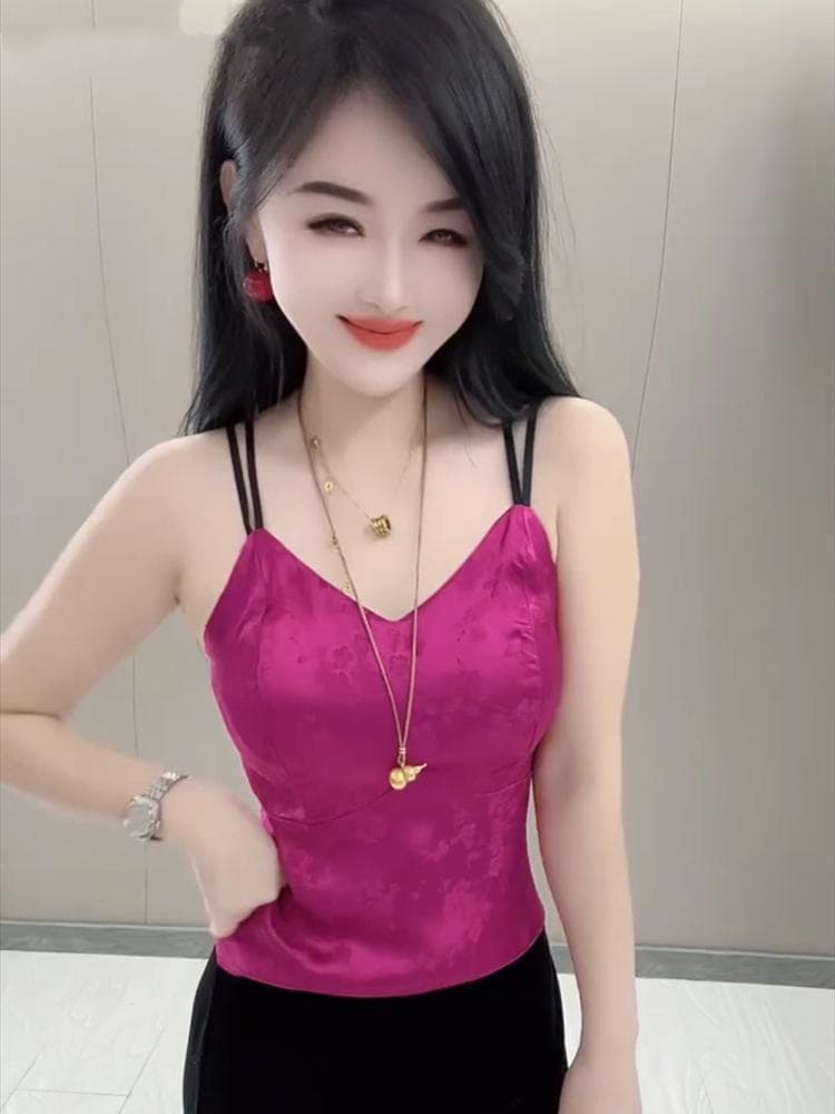 인터넷 유명인 폭발 패션 캐미솔 2026 여름 새로운 아세트산 자수 싸움 인터넷 뒤로 슬림해 보이는 외출용 인사이드 가져 가라. 상세 이미지 4