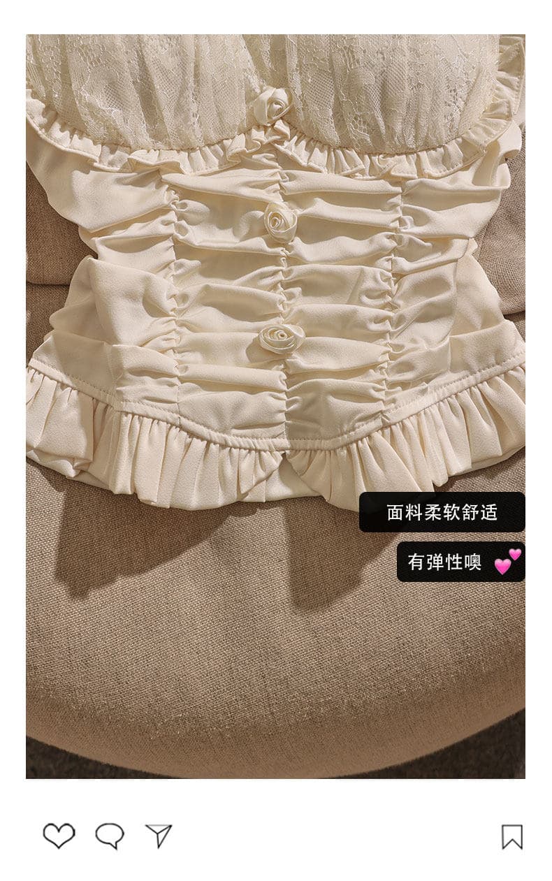검정색 주름 레이스 조각 캐미솔 인사이드 가져 가라. 외출용 쇼트 스타일 슬림해 보이는 순수한 욕망 핫걸 튜브탑 맨위 상세 이미지 8
