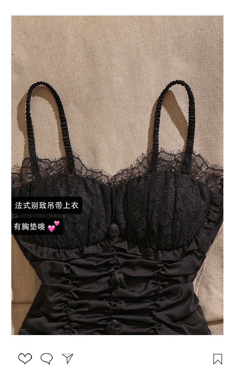 검정색 주름 레이스 조각 캐미솔 인사이드 가져 가라. 외출용 쇼트 스타일 슬림해 보이는 순수한 욕망 핫걸 튜브탑 맨위 상세 이미지 12