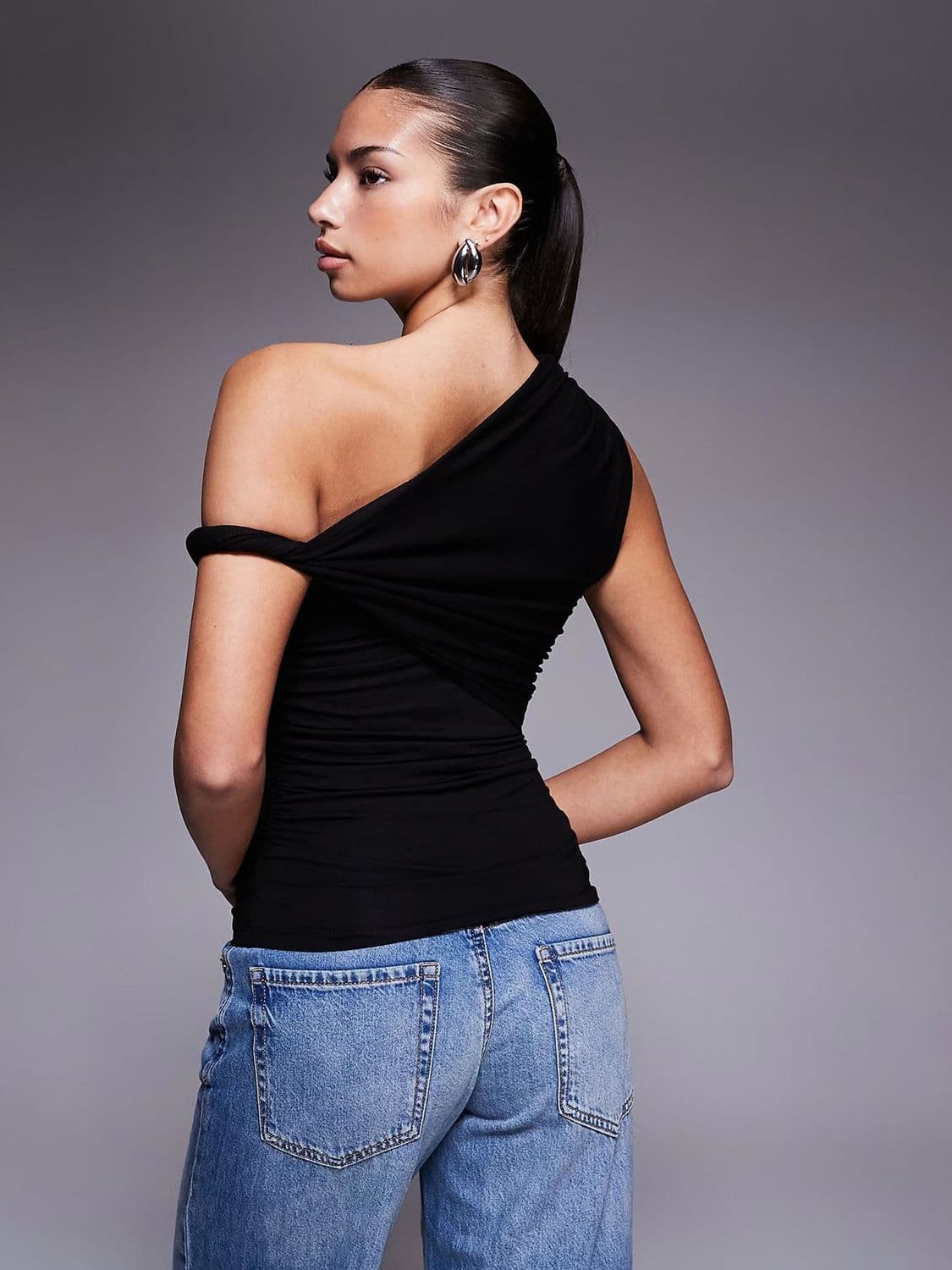 아메리칸 불규칙 펌프 Pleat 디자인 센스 비스듬한 어깨 의류 여성 여름 슬림해 보이는 주름 기본 셔츠 민소매 조끼 티셔츠 상세 이미지 9