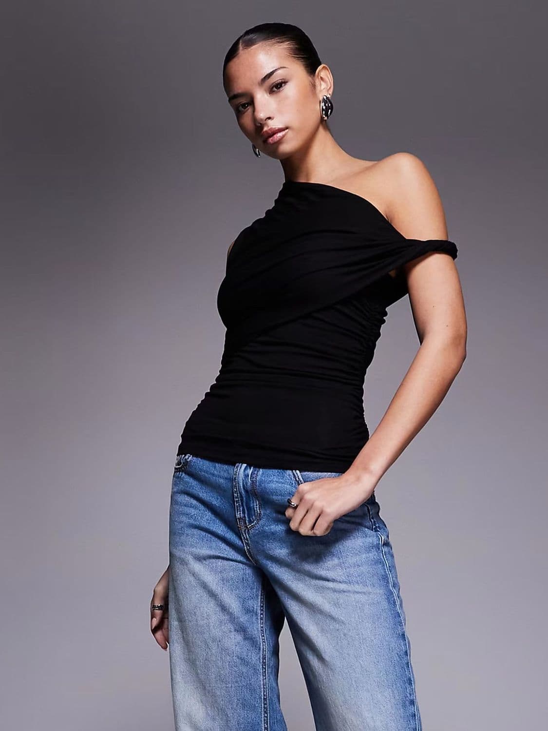 아메리칸 불규칙 펌프 Pleat 디자인 센스 비스듬한 어깨 의류 여성 여름 슬림해 보이는 주름 기본 셔츠 민소매 조끼 티셔츠 상세 이미지 10