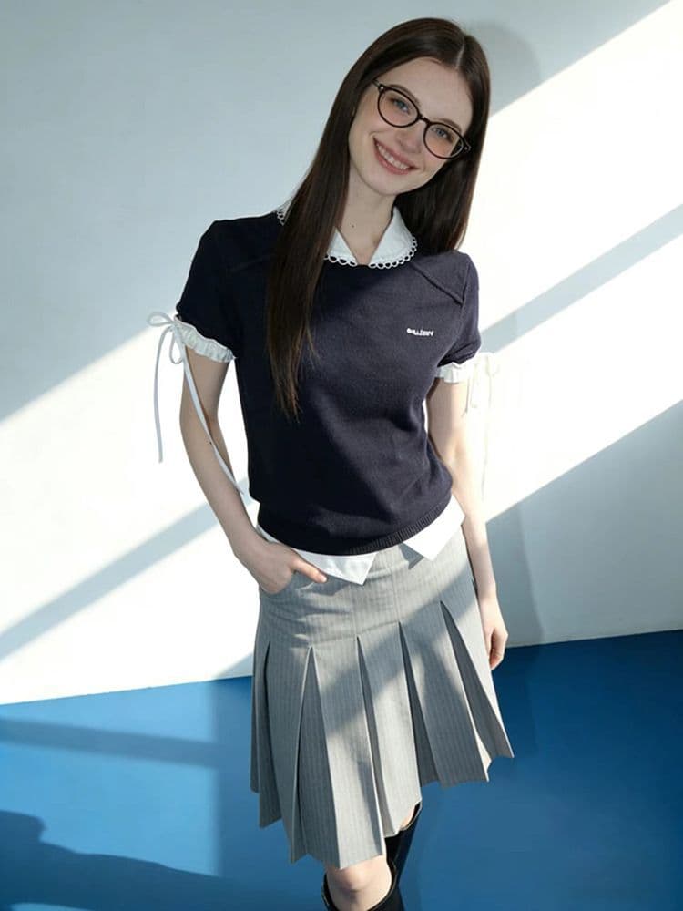 원본 품질 한국 스타일 학원 스타일 레이 부서 품질 스트라이프 반 스커트 2026 봄 다용도 플리츠 반신 스커트 상세 이미지 6