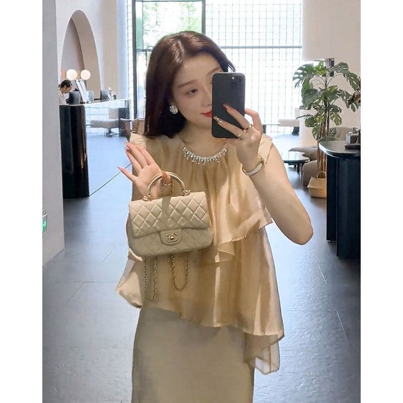 소금 부서 빛 요리 한 투피스 슈트 여름 2026 새로운 작은 대중 Chic 불규칙 작은 날다 소매 맨위 반신 치마 세트 상세 이미지 12