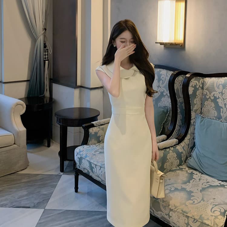 2026 봄 여름 디자인 센스 중년 허리 수축 슬림해 보이는 베이비 칼라 치마 여름 여성 드레스 이미지 4