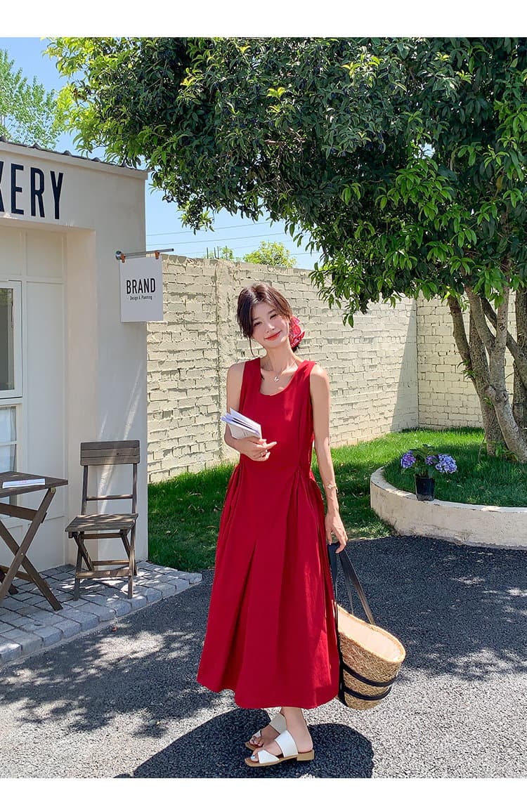 빨간색 프랑스식 낭만주의 빛 요리 한 바람 여성 드레스 2026 년 여름 새로운 불규칙 달콤함 연령 감소 조끼 스커트 상세 이미지 13