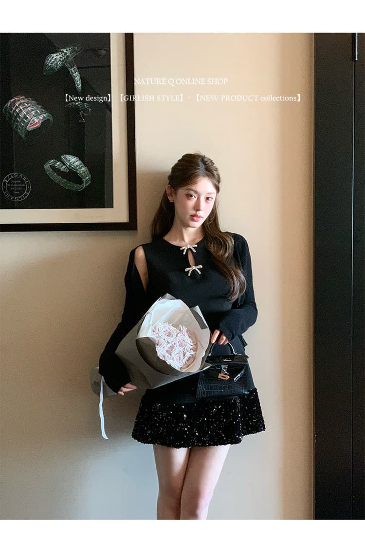 양 작은 볼륨 프랑스식 천 금빛 바람 스팽글 패치워크 허리 수축 민소매 여성 드레스 일상 웨어러블 예복 치마 작은 검은 드레스 상세 이미지 6