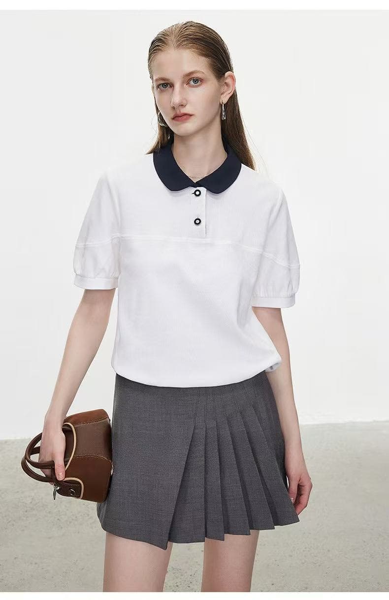 원본 품질 프랑스식 근육 이성의 감각 배색 패치워크 POLO 칼라 2026 여름 새로운 티셔츠 여성용 짧은 소매 맨위 상세 이미지 6