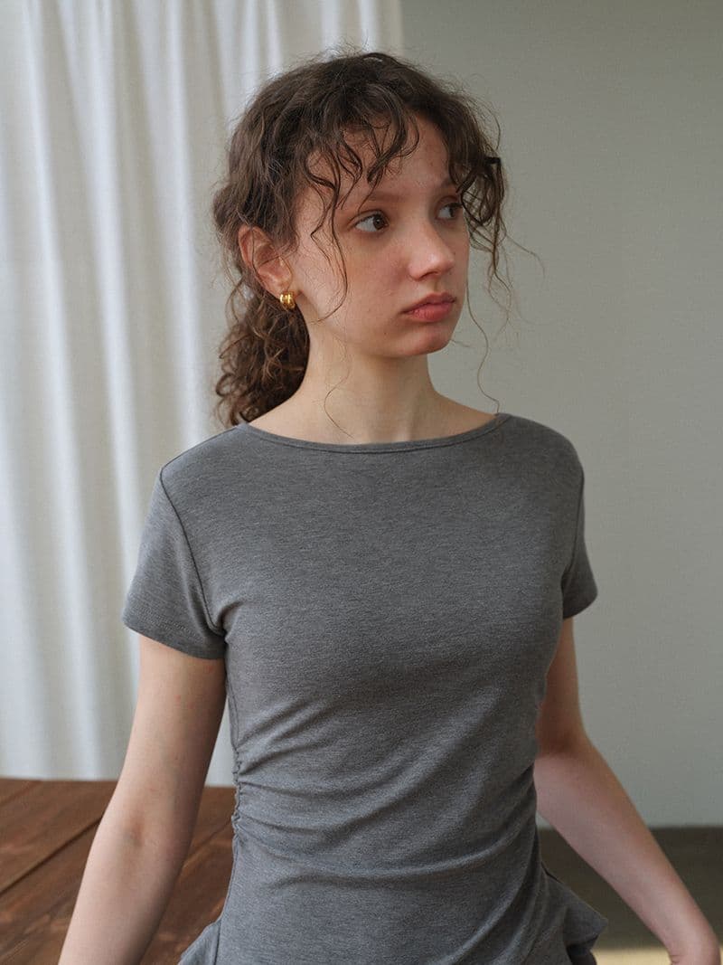 원본 품질 디자인 센스 달콤한 매운맛 바람 핀치 Pleat 허리 수축 슬림해 보이는 긍정적 인 어깨 반팔 티셔츠 여성 의류 2026 여름 새로운 상세 이미지 3