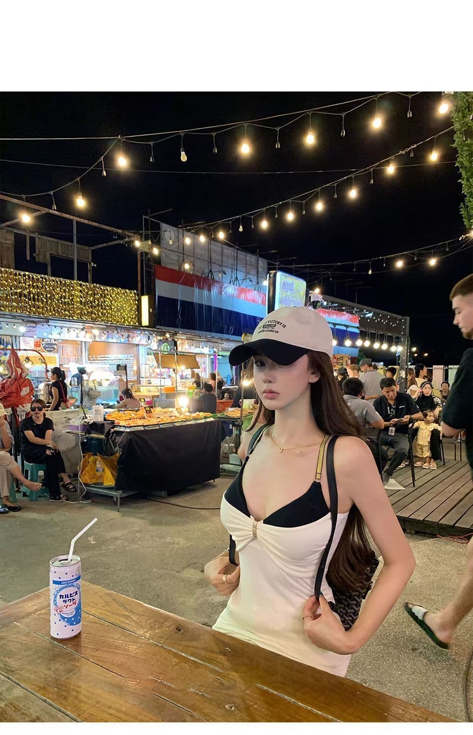 원본 품질 프랑스식 배색 페이크 레이어드 조끼 여성 2026 봄 여름 V넥 순수한 욕망 바람 페이크 레이어드 몸매 가꾸기 슬립 상세 이미지 1