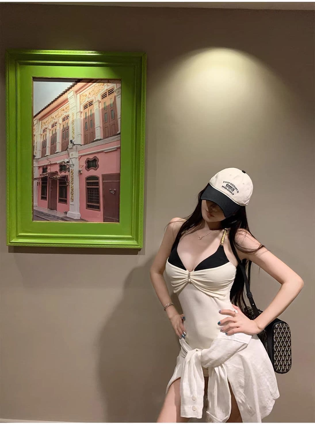 원본 품질 프랑스식 배색 페이크 레이어드 조끼 여성 2026 봄 여름 V넥 순수한 욕망 바람 페이크 레이어드 몸매 가꾸기 슬립 상세 이미지 8
