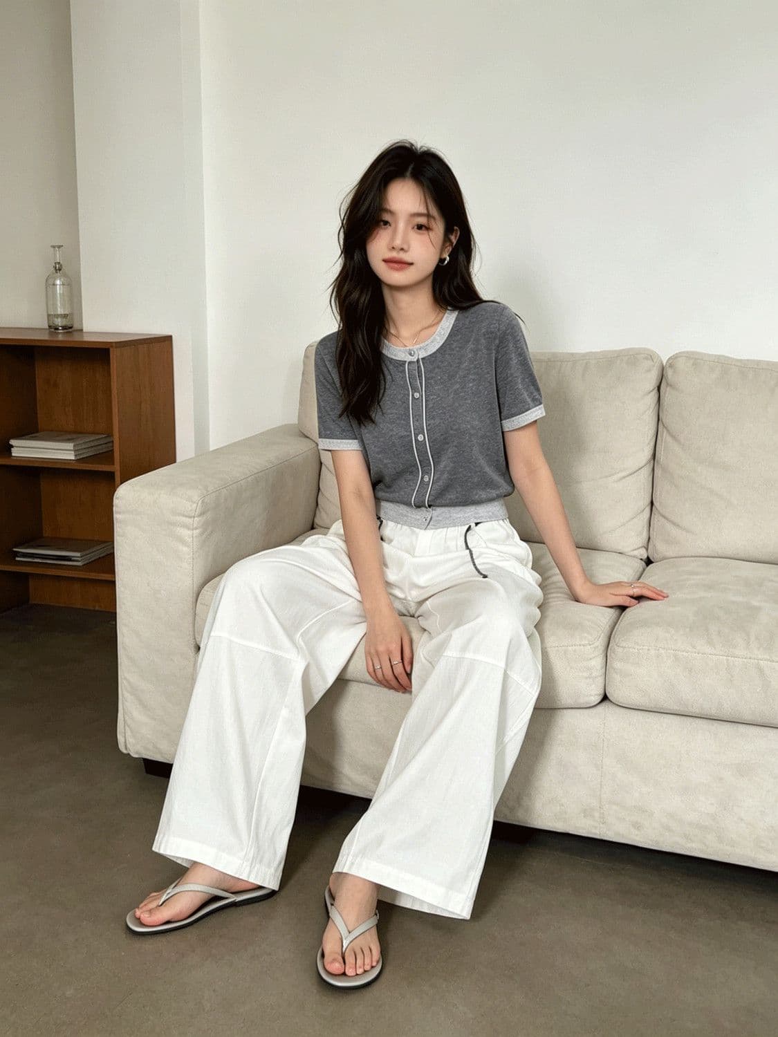 원본 품질 프랑스식 캐주얼 단색 프로필 모양 긴 바지 여성 의류 2026 여름 새로운 하이웨이스트 끈 루즈핏 긴 바지 상세 이미지 8