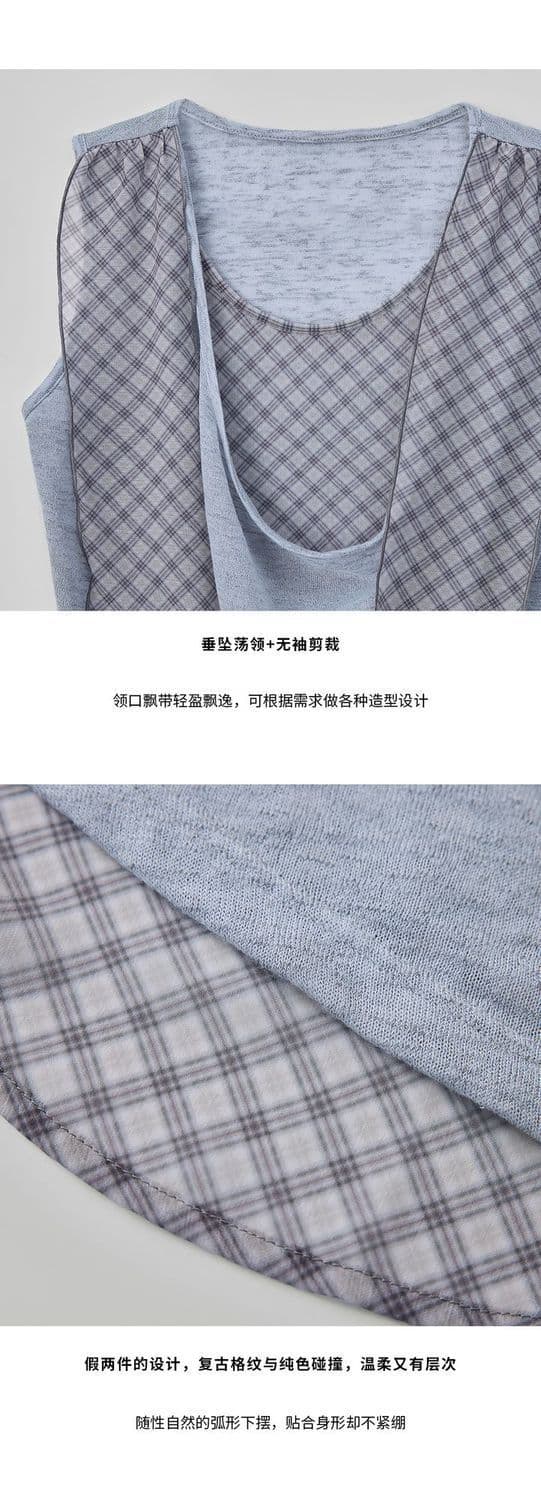 원본 품질 프랑스식 패치워크 체크무늬 흔들다 칼라 캐미솔 2026 여름 새로운 몸매 가꾸기 캐주얼 리본 작은 셔츠 상세 이미지 2