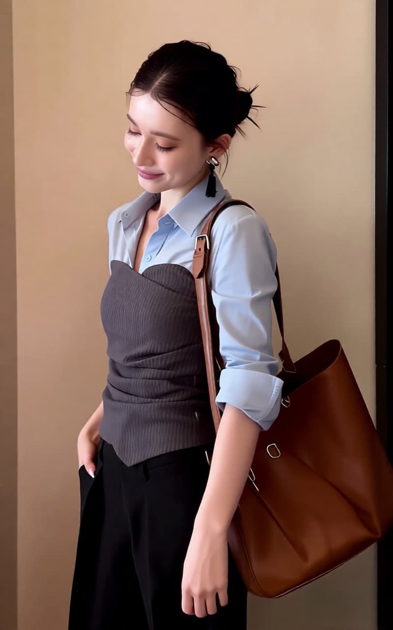 가을 새로운 작은 대중 패션 빛 럭셔리 페이크 레이어드 패치워크 셔츠 여성 긴 소매 품격 몸매 가꾸기 슬림해 보이는 출퇴근 맨위 이미지 4