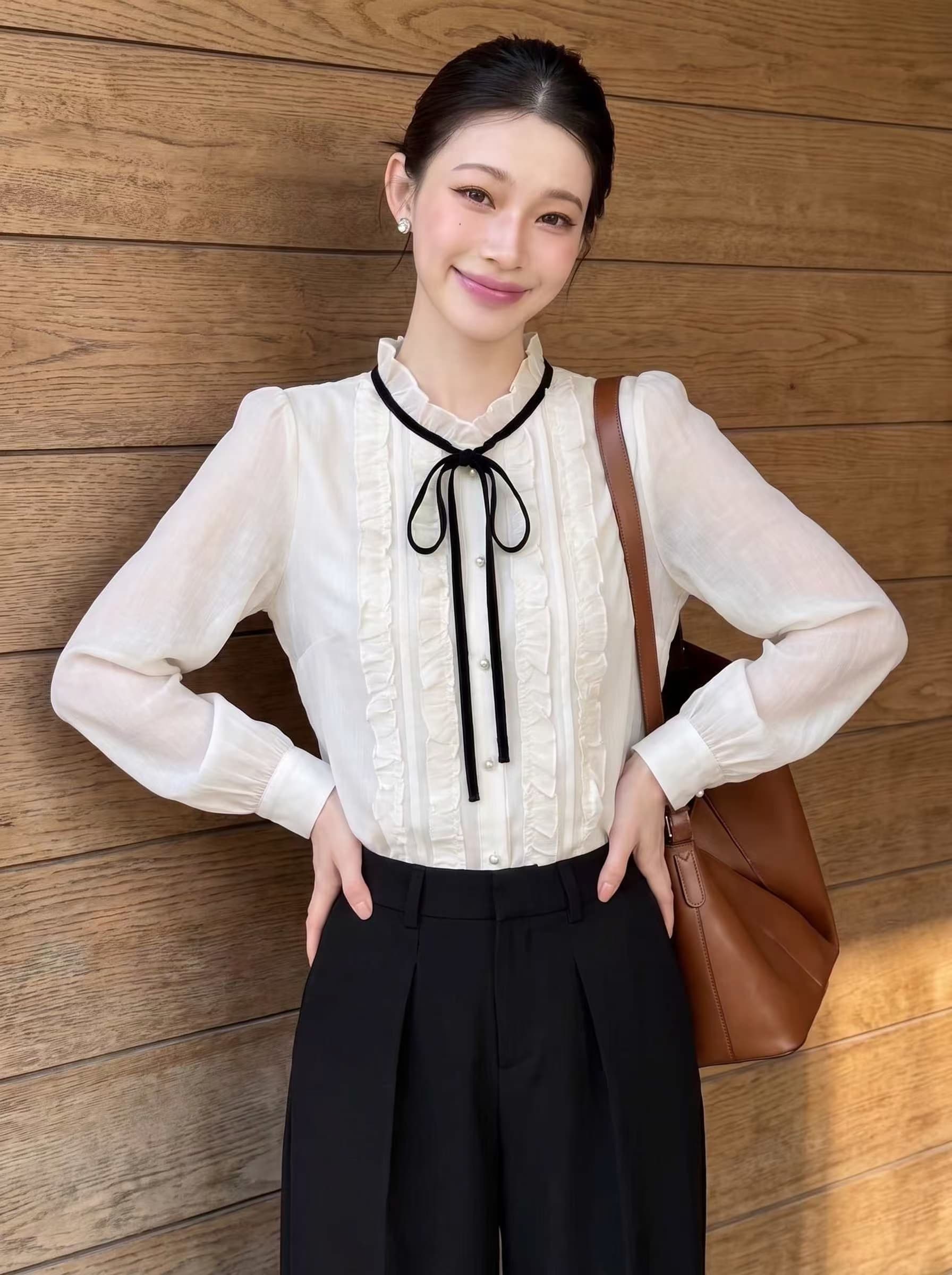 작은 샤넬 스타일 셔츠 여성 긴 소매 디자인 센스 작은 대중 2026 봄 여름 새로운 프랑스식 고급 센스 고유 한 Chic 맨위 상세 이미지 4