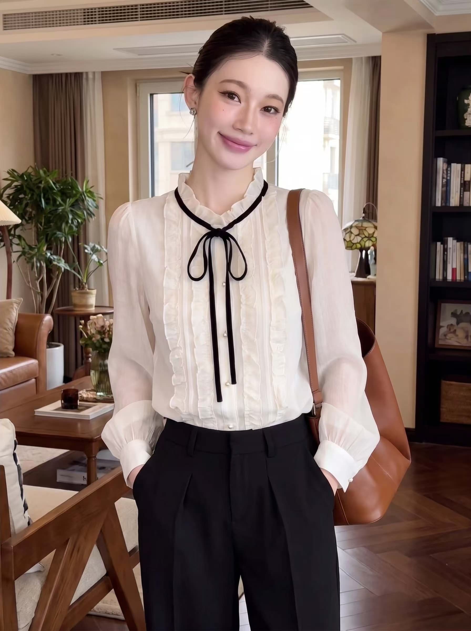 작은 샤넬 스타일 셔츠 여성 긴 소매 디자인 센스 작은 대중 2026 봄 여름 새로운 프랑스식 고급 센스 고유 한 Chic 맨위 상세 이미지 5