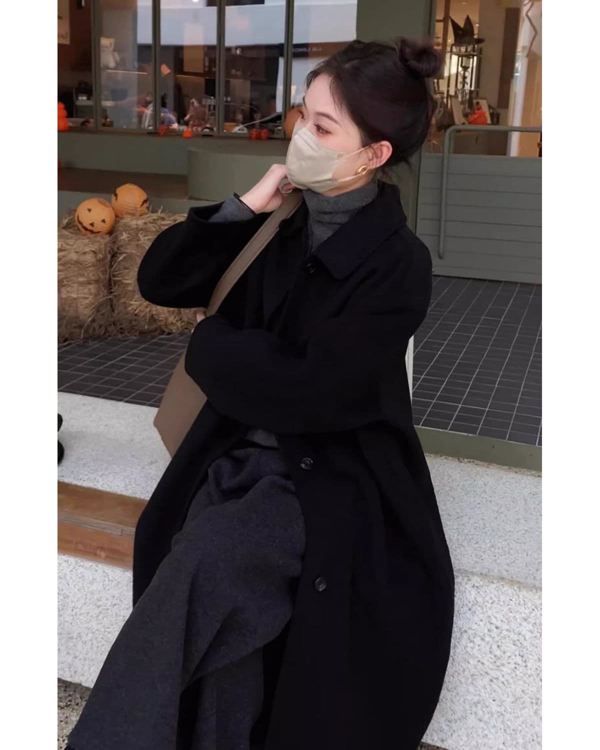 폭발 황색 베이비 칼라 모직 코트 여성 2026 가을 겨울 새로운 한국 스타일 두꺼운 중간 길이 자켓 상세 이미지 16
