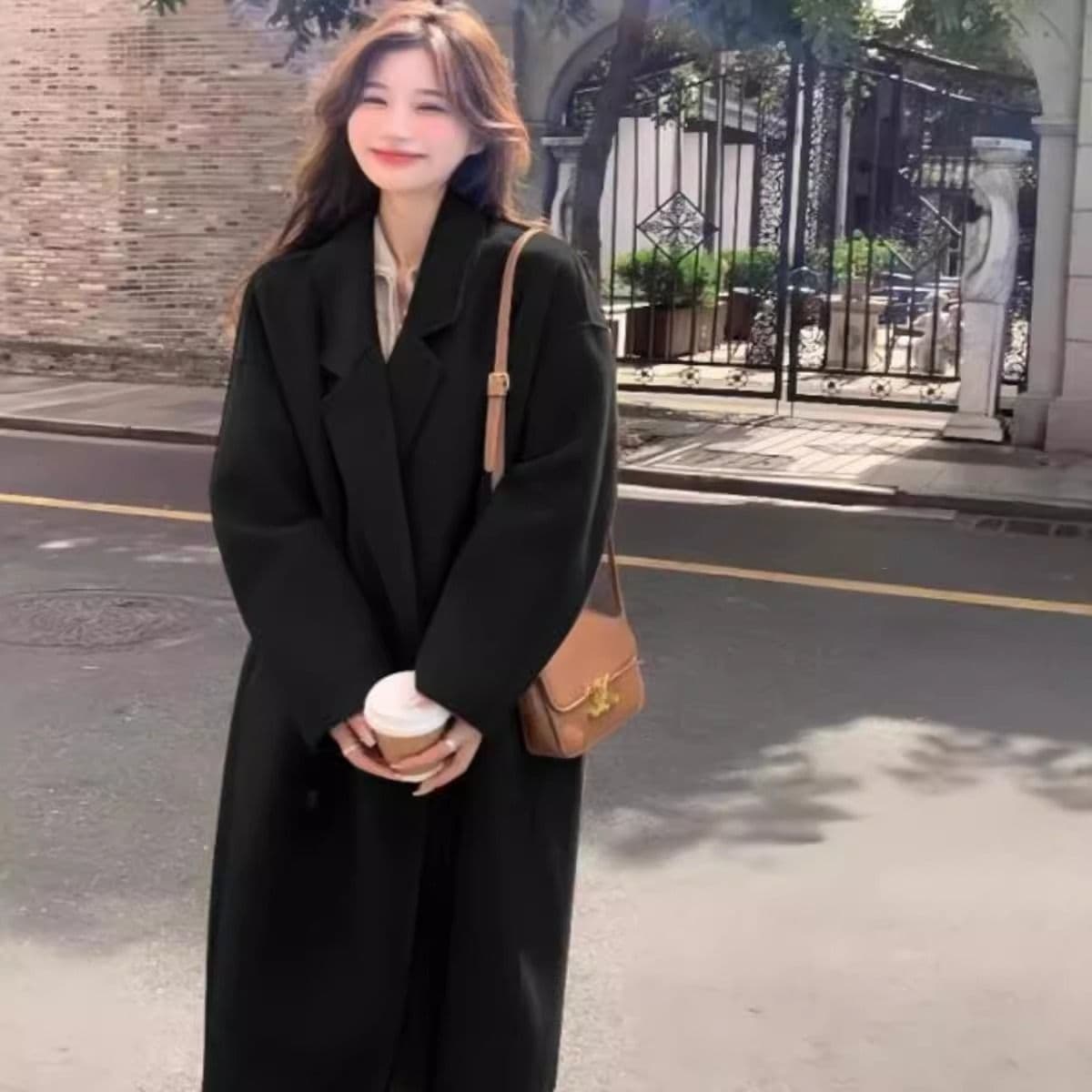 회색 모직 코트 여성 2026 가을 겨울 중간 길이 한 부서 루즈핏 고급 모직 외투 상세 이미지 11