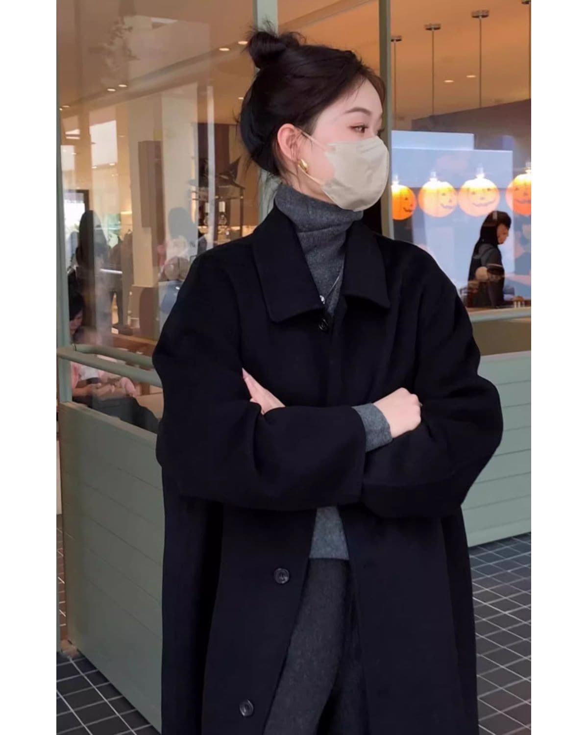 폭발 황색 베이비 칼라 모직 코트 여성 2026 가을 겨울 새로운 한국 스타일 두꺼운 중간 길이 자켓 상세 이미지 11