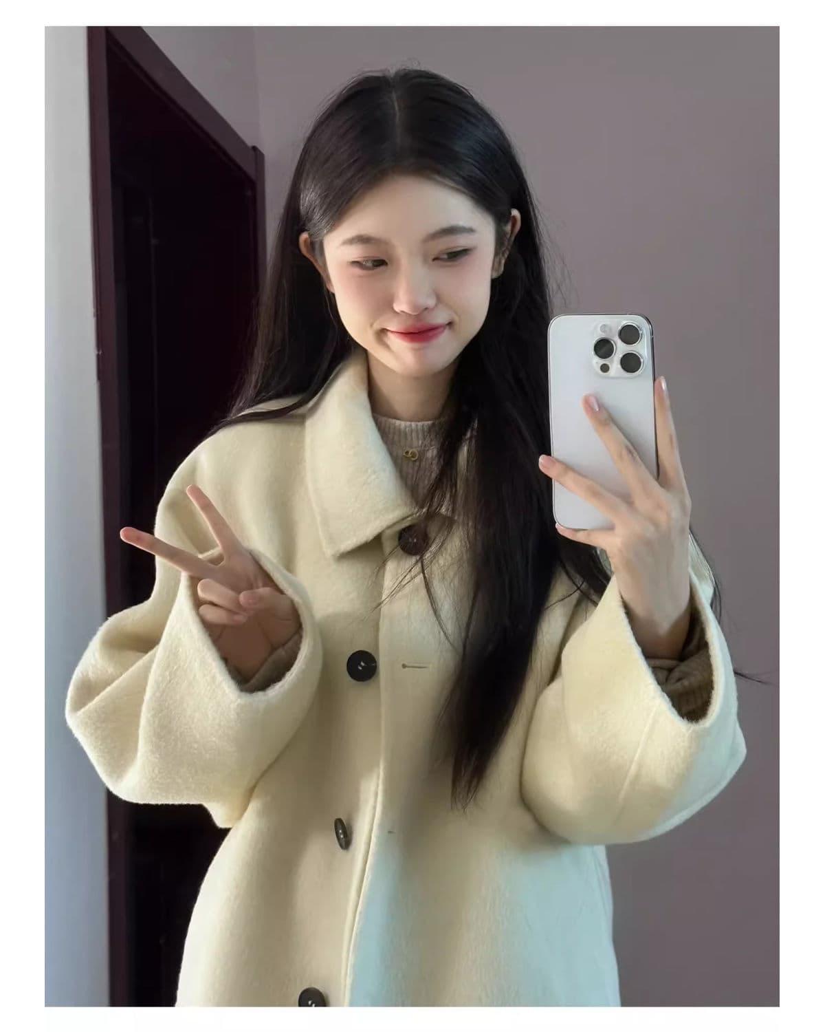 폭발 황색 베이비 칼라 모직 코트 여성 2026 가을 겨울 새로운 한국 스타일 두꺼운 중간 길이 자켓 상세 이미지 19