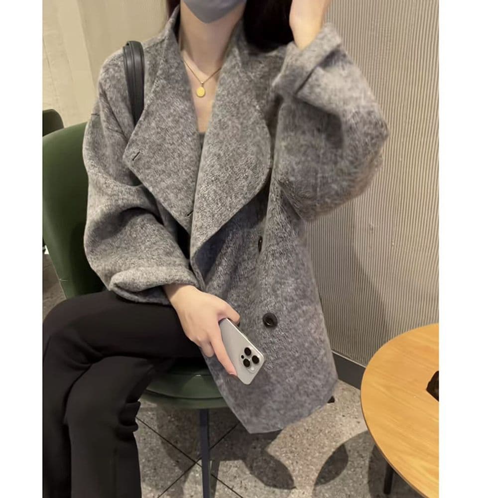 고급 센스 서리가 내린 부서 고유 한 Chic 울 리 코트 가을 겨울 슈퍼 잘 생긴 작은 키 쇼트 스타일 모직 외투 이미지 5