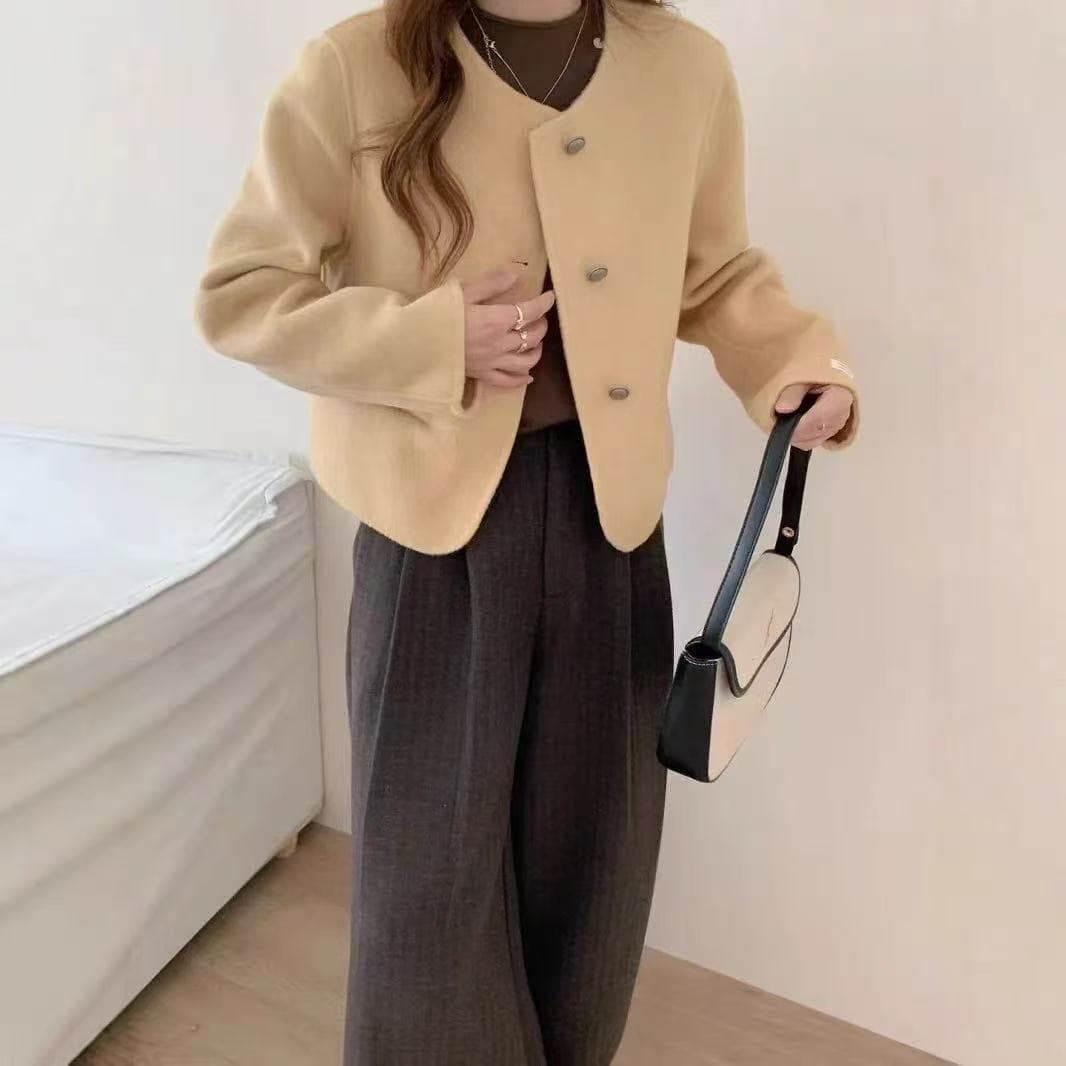 2026 가을 겨울 새로운 모직 코트 쇼트 스타일 라운드 넥 작은 샤넬 스타일 다용도 모직 품격 한 부서 양모 재킷 상세 이미지 3