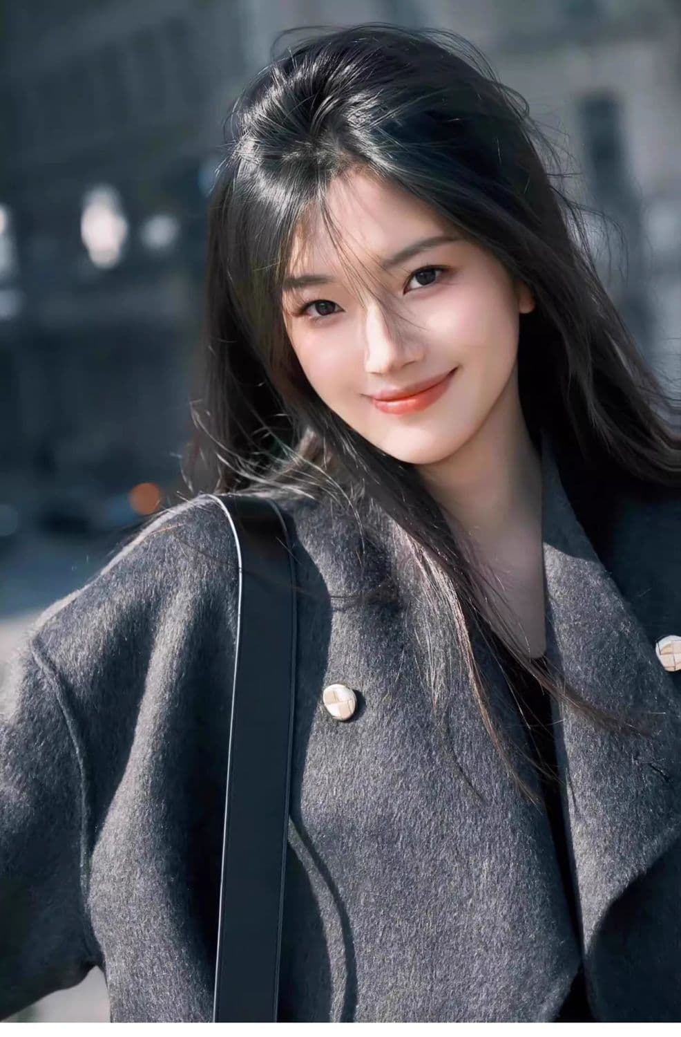 모직 코트 여성 회색 스탠드 칼라 그는 벤 바람 2026 가을 겨울철 새로운 골드 버클 고급 센스 모직 외투 상세 이미지 16