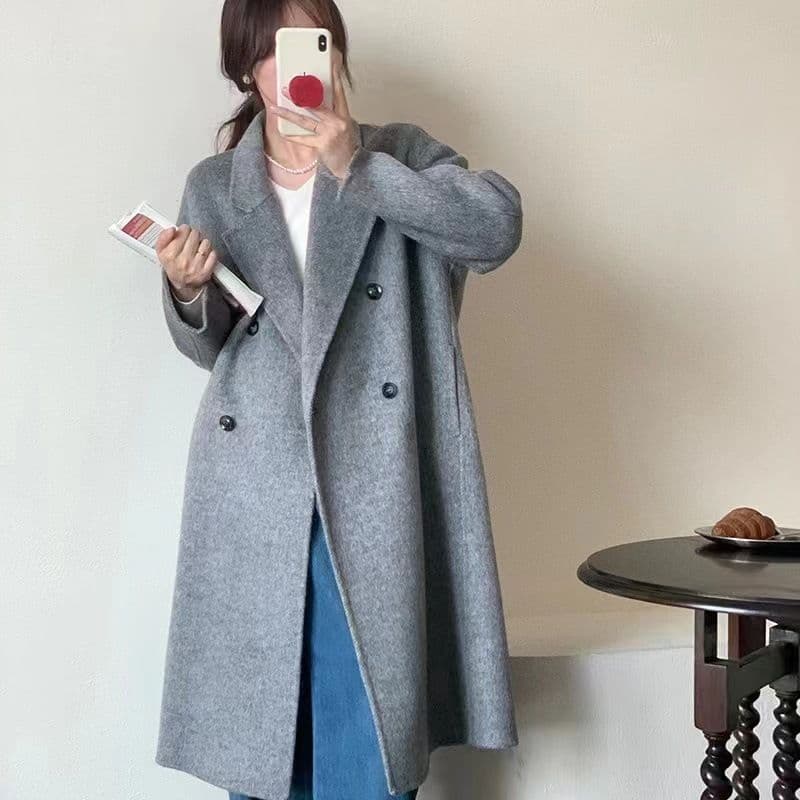 모직 2026 가을 겨울 새로운 한국 스타일 루즈핏 코트 중간 길이 무릎 아래 모직 외투 상세 이미지 6