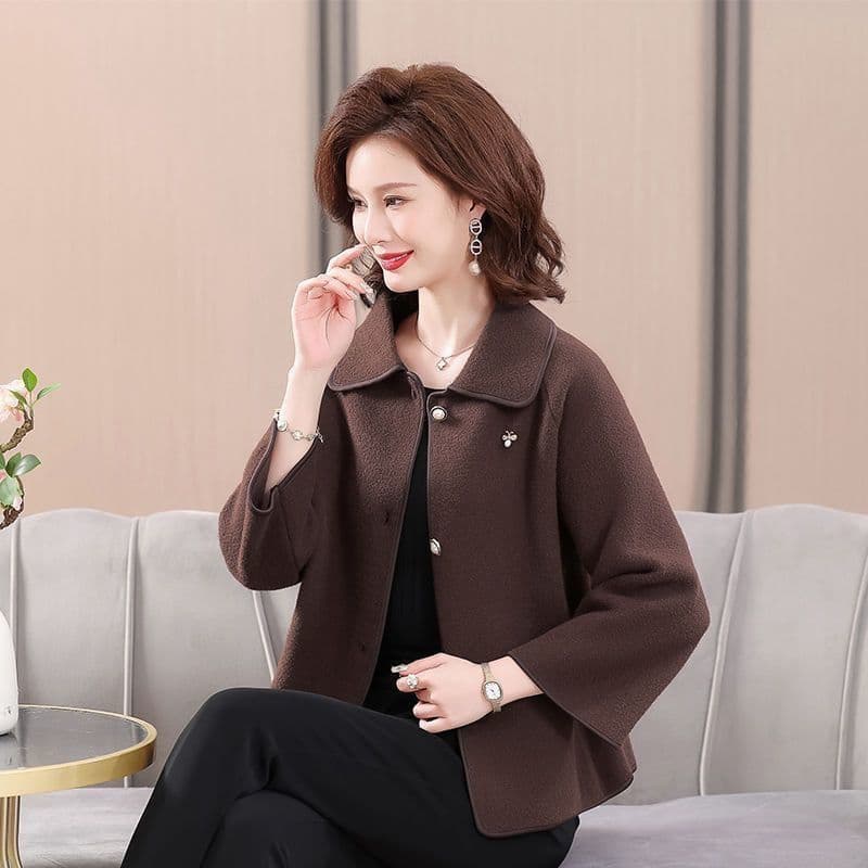 외국 가스 단면 뭐라구? 짧은 여성 코트 봄 가을 캐주얼 패션 루즈핏 봄 드레스 모직 외투 이미지 3