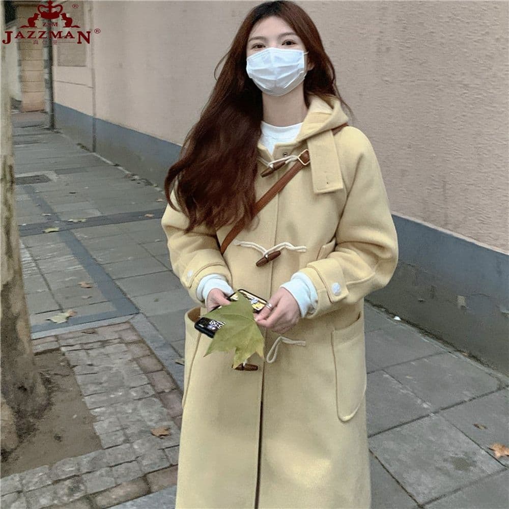 그는 벤 바람 우유 부서 착용 가져 가라. 가을철 연령 감소 소뿔 버클 디자인 센스 모직 코트 재킷 가을 겨울철 여성 상세 이미지 5
