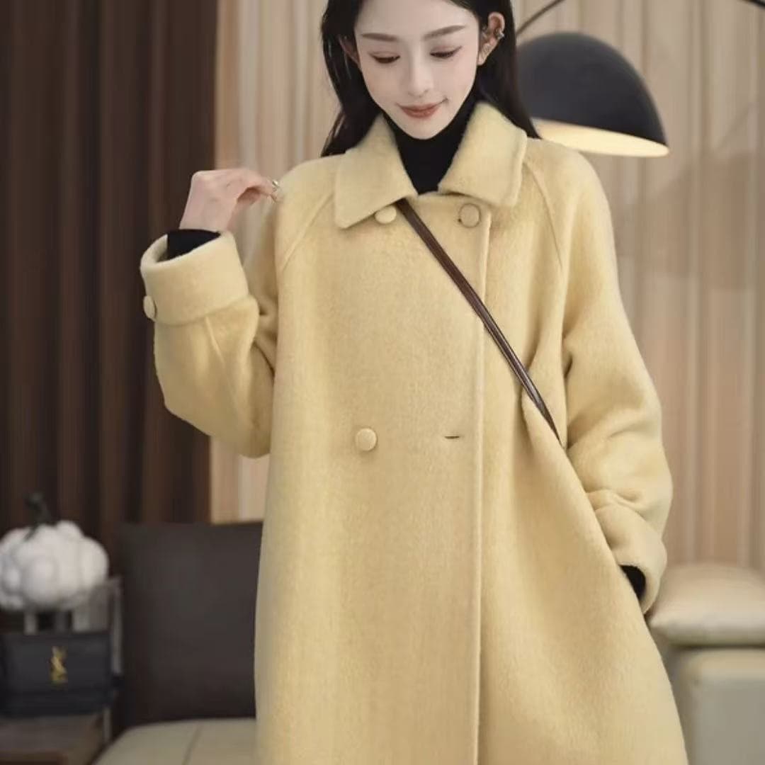 가을 겨울 지방 mm 빅 사이즈 털이 있는 보온 루즈핏 중간 길이 라운드 넥 긴팔 세련된 표지 배 외출용 캐주얼웨어 상세 이미지 3