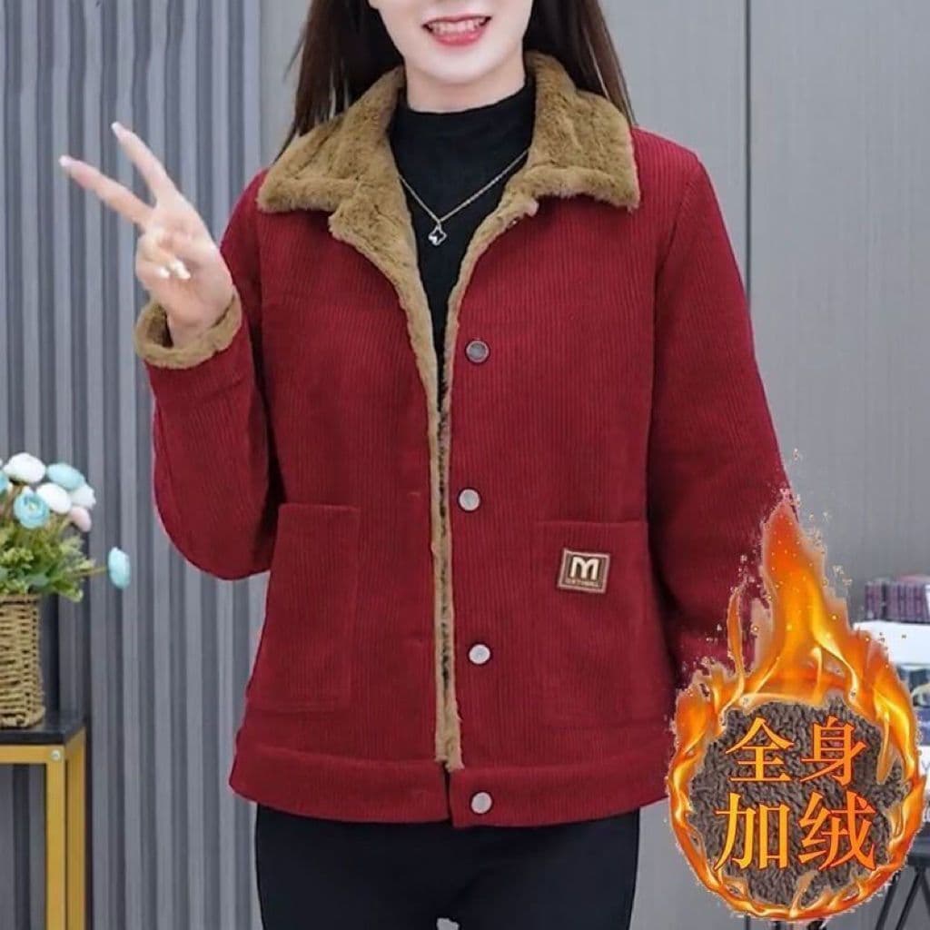 중노년 엄마 여성 의류 패션 외국 가스 연령 감소 털이 있는 보온 재킷 루즈핏 슬림해 보이는 표지 배 가을 겨울 새로운 여성 상세 이미지 1