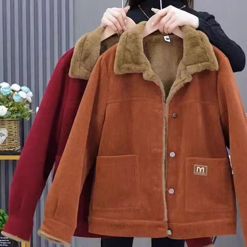 중노년 엄마 여성 의류 패션 외국 가스 연령 감소 털이 있는 보온 재킷 루즈핏 슬림해 보이는 표지 배 가을 겨울 새로운 여성 상세 이미지 4