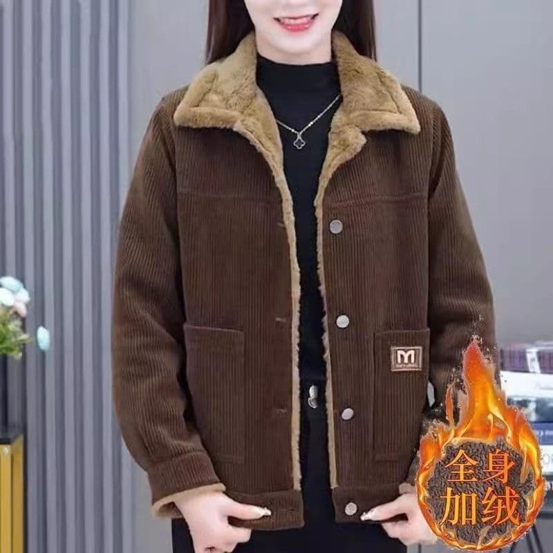 중노년 엄마 여성 의류 패션 외국 가스 연령 감소 털이 있는 보온 재킷 루즈핏 슬림해 보이는 표지 배 가을 겨울 새로운 여성 상세 이미지 7