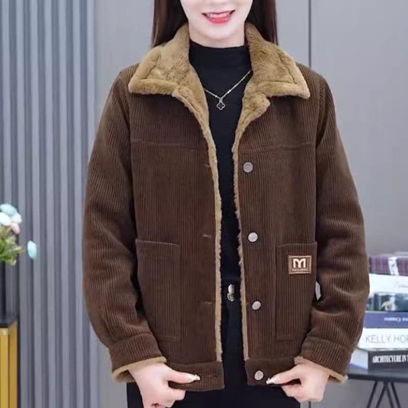 중노년 엄마 여성 의류 패션 외국 가스 연령 감소 털이 있는 보온 재킷 루즈핏 슬림해 보이는 표지 배 가을 겨울 새로운 여성 상세 이미지 10