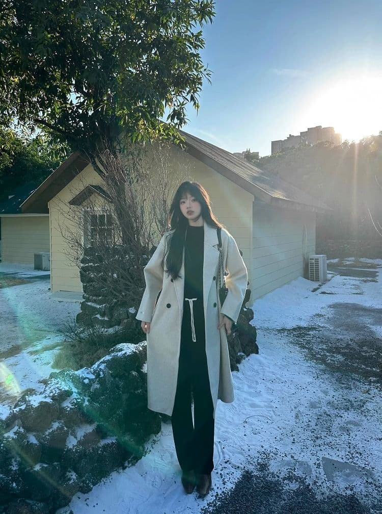 2026 가을 겨울 고급 오트밀 색상 모직 코트 정장 칼라 루즈핏 작은 키 중간 길이 울 리 재킷 상세 이미지 5