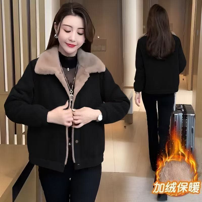 작은 키 여성 의류 패션 외국 가스 연령 감소 털이 있는 보온 재킷 엄마 루즈핏 슬림해 보이는 표지 배 새로운 상세 이미지 3