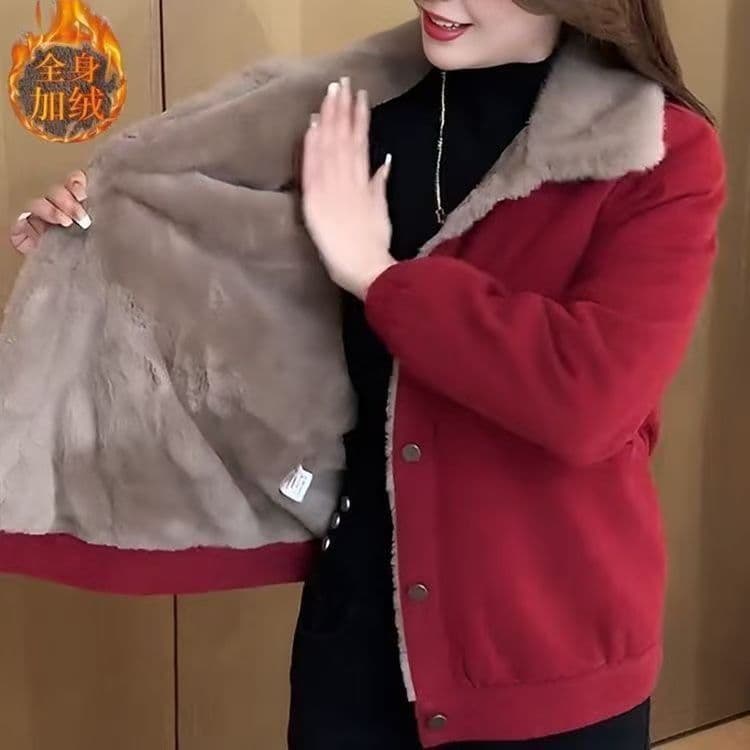 작은 키 여성 의류 패션 외국 가스 연령 감소 털이 있는 보온 재킷 엄마 루즈핏 슬림해 보이는 표지 배 새로운 상세 이미지 8