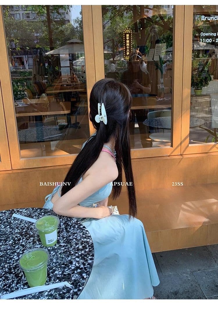 해변가 휴가 바람 새로운 여성 드레스 행침 목 이슬 허리 부드러운 바람 품격 길다 치마 도파민 치마 가정 서비스 상세 이미지 17