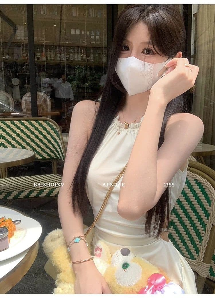 해변가 휴가 바람 새로운 여성 드레스 행침 목 이슬 허리 부드러운 바람 품격 길다 치마 도파민 치마 가정 서비스 상세 이미지 32