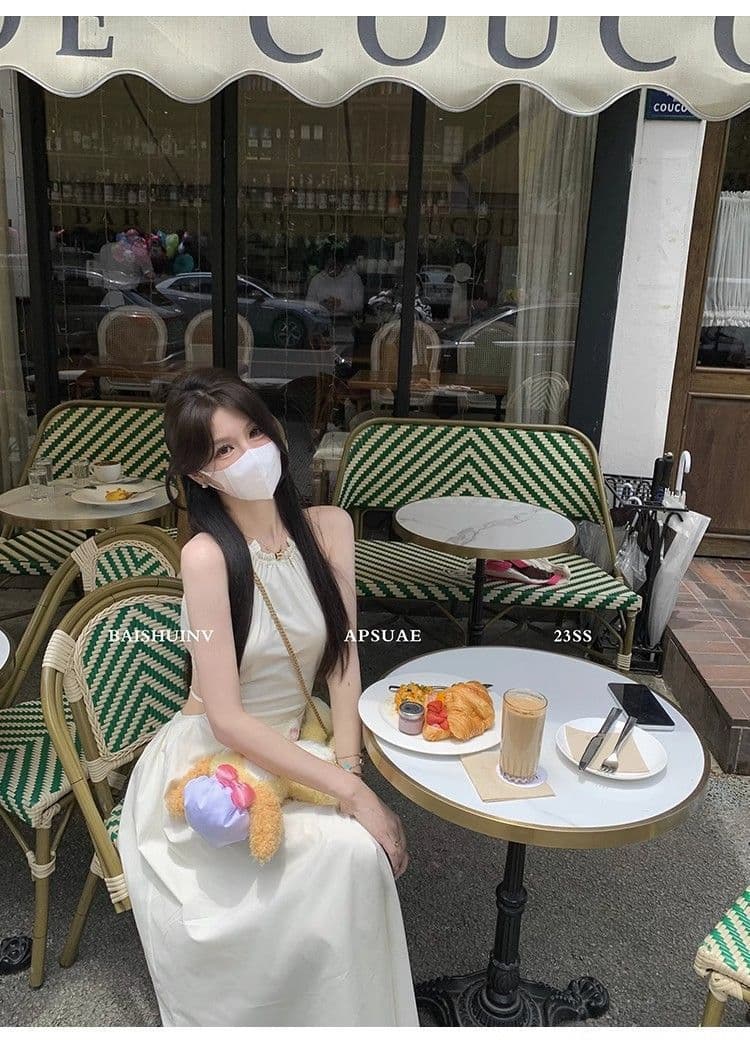 해변가 휴가 바람 새로운 여성 드레스 행침 목 이슬 허리 부드러운 바람 품격 길다 치마 도파민 치마 가정 서비스 상세 이미지 37