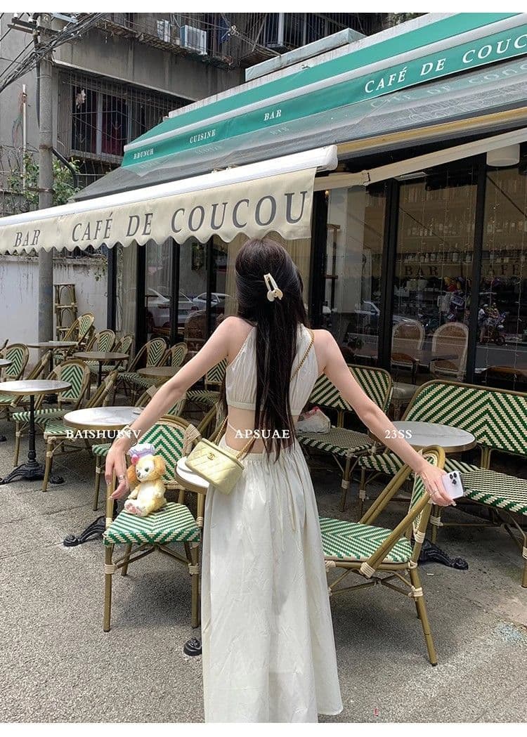 해변가 휴가 바람 새로운 여성 드레스 행침 목 이슬 허리 부드러운 바람 품격 길다 치마 도파민 치마 가정 서비스 상세 이미지 39
