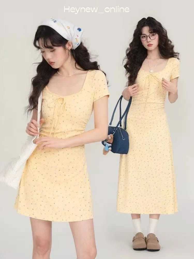 연인 코코아 순수한 욕망 바람 꽃무늬 달콤함 몸매 가꾸기 여름 품격 드레스 한여름 레이스 광장 칼라 치마 이미지 3