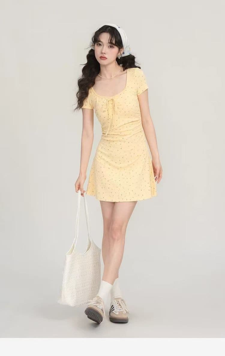 연인 코코아 순수한 욕망 바람 꽃무늬 달콤함 몸매 가꾸기 여름 품격 드레스 한여름 레이스 광장 칼라 치마 상세 이미지 31