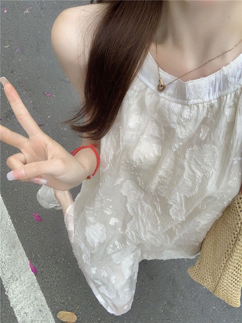 쉬폰 달콤함 드레스 요정 여름 휴가 해변가 치마 고급 가스 질감 이슬 오프숄더 민소매 길다 치마 상세 이미지 10