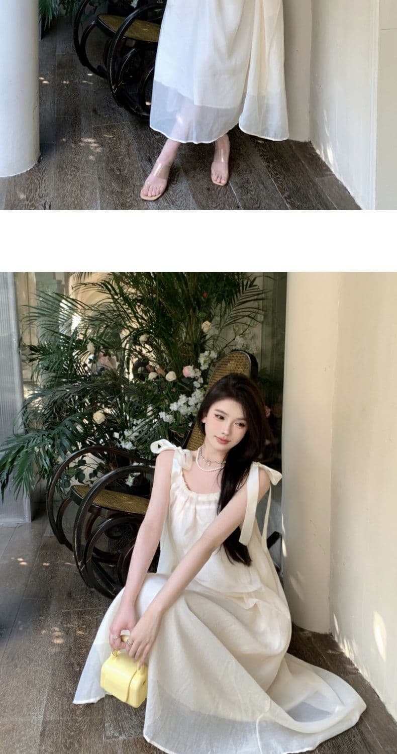 프랑스식 순수한 욕망 바람 스트랩 고급 화이트 슬립 여성 드레스 여름 센 부서 해변가 해변 휴가 바람 치마 상세 이미지 6