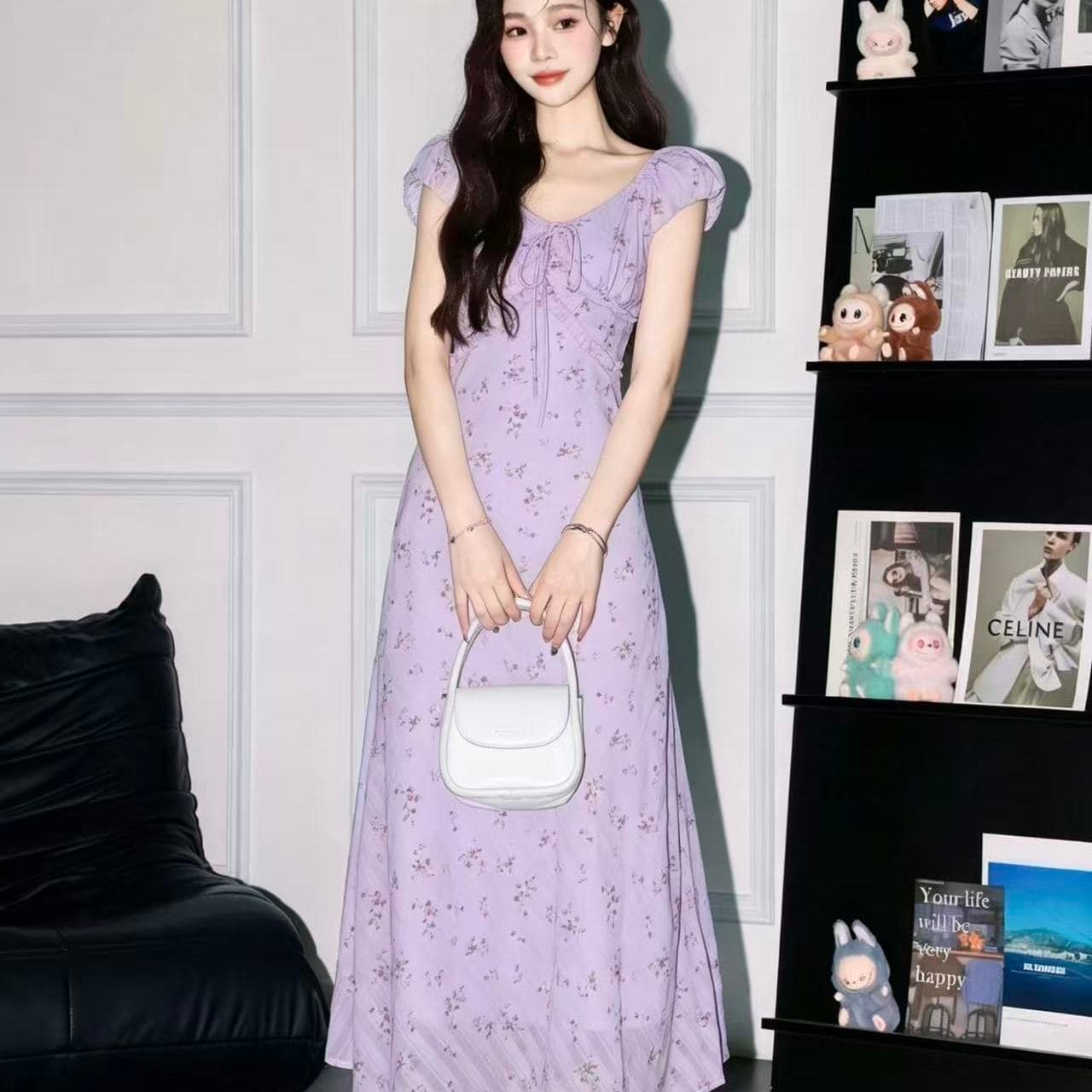 보라색 여름 꽃무늬 Feifei 소매 프랑스식 드레스 2026 품격 바람 수신 치마 휴가 롱 스커트 새로운 이미지 3